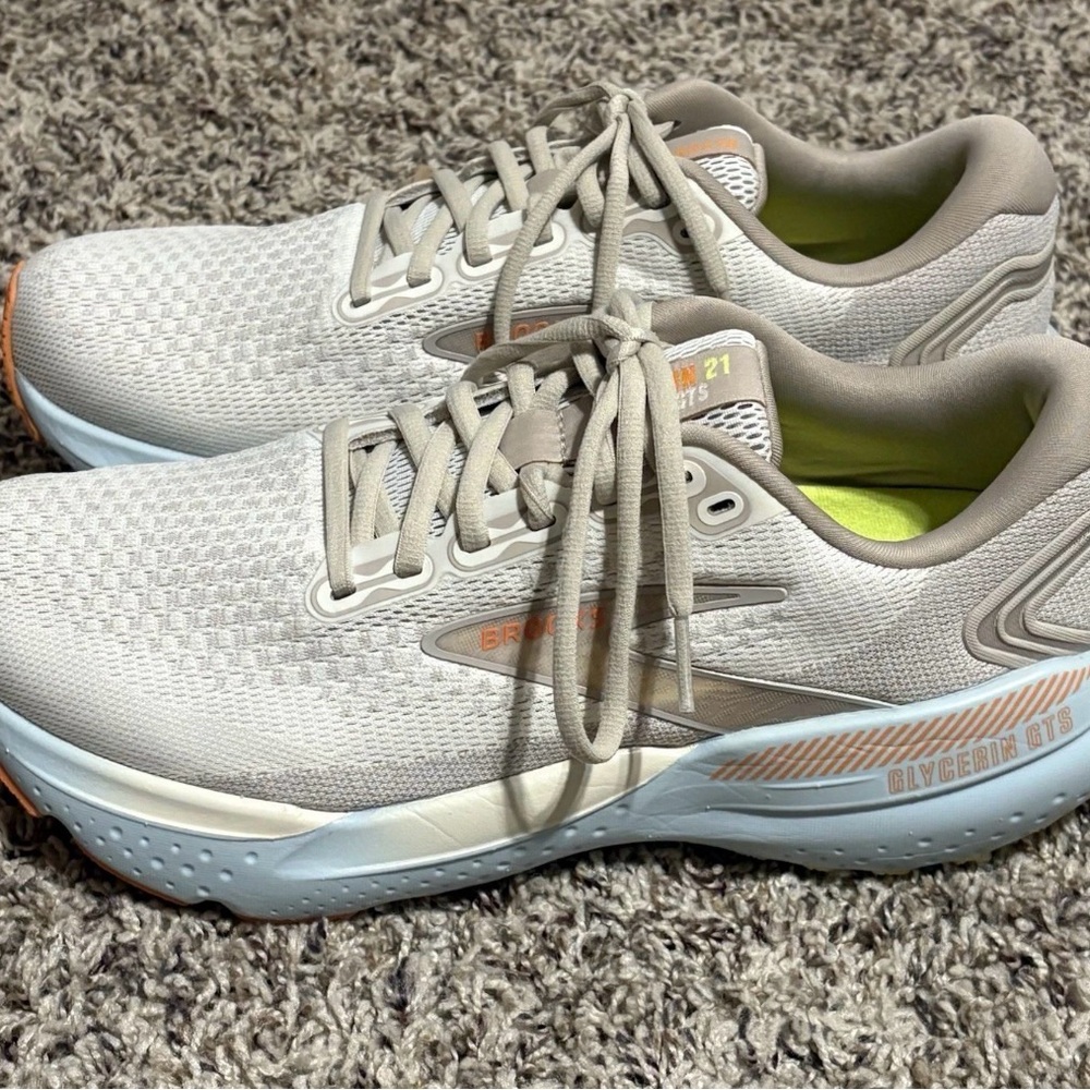 Brooks Glycerin GTS 21 Women's Size 9.5 Coconut/Aqua/Autumn Sunset Running Shoes